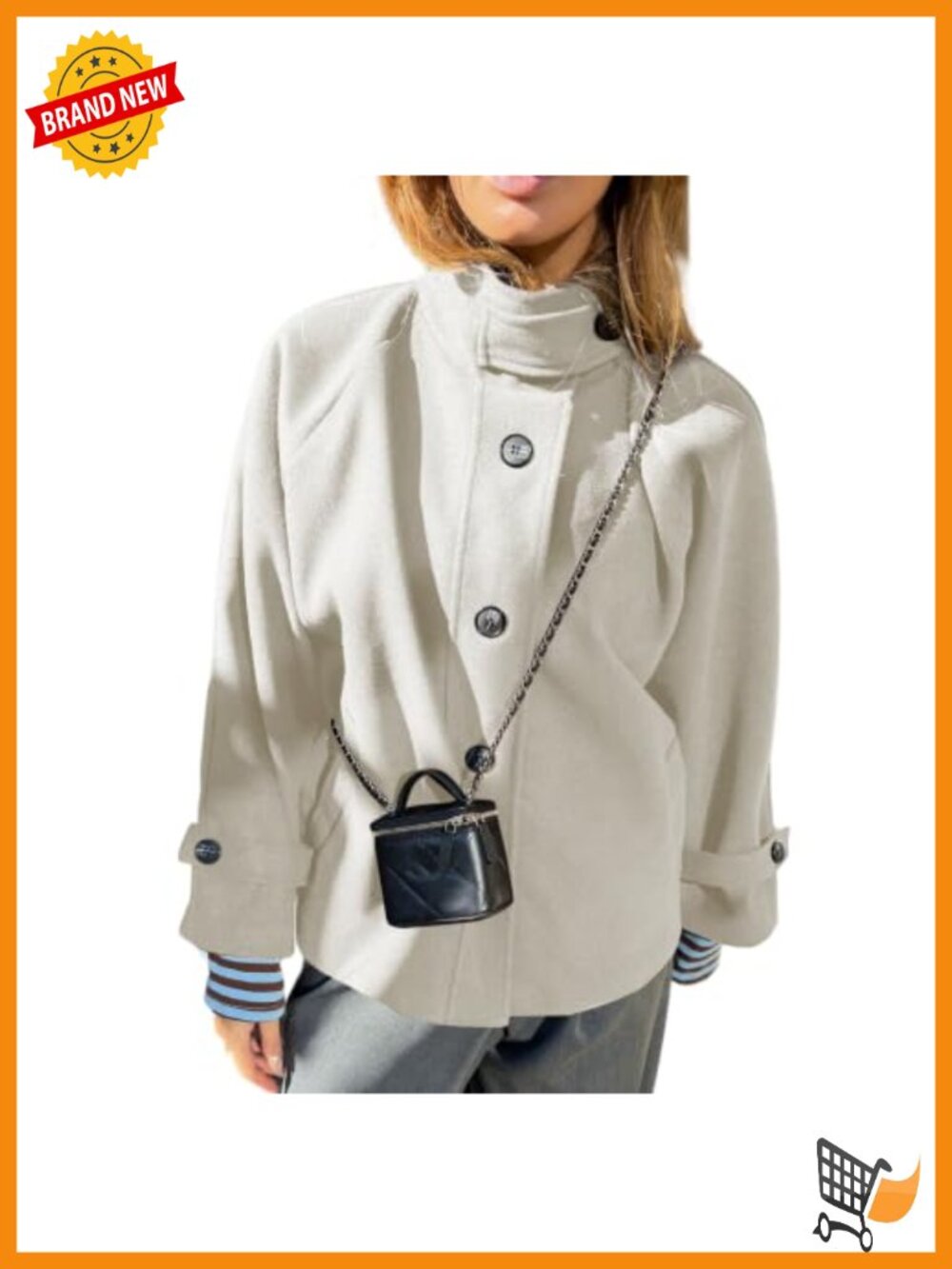 Cropped Pea Coat Notched Lapel Button Front Casual Jacket